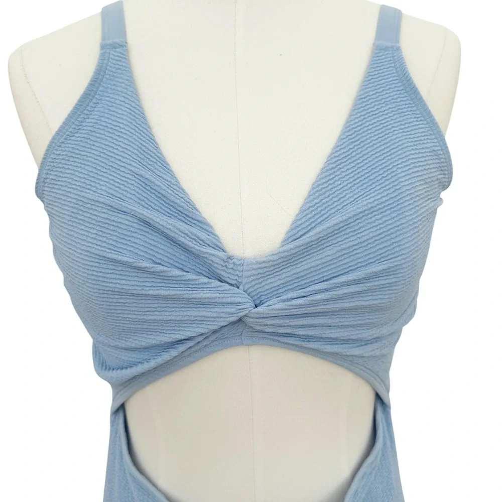 ASOS Ivory Rose Fuller Bust Scrunch Cut Out Swimsuit in Blue Size 34DD NWT